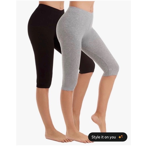 Amazon Pants - Vinconie Women's Knee/3/4 Capri Cropped Leggings Two-Pack(Black & Grey) Size XL